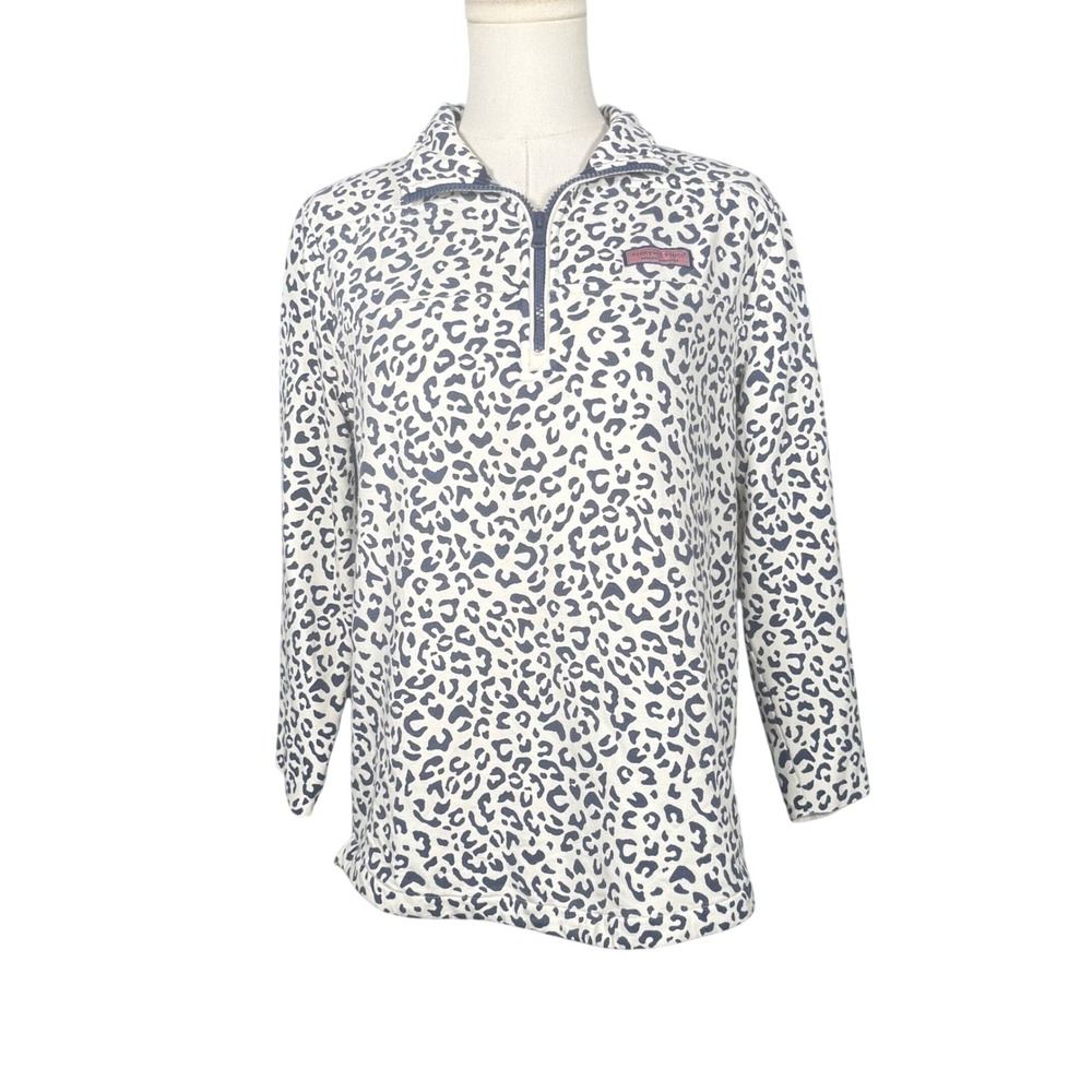 Vineyard Vines The Shep Shirt Navy Blue Leopard Print Quarter Zip Womens Small